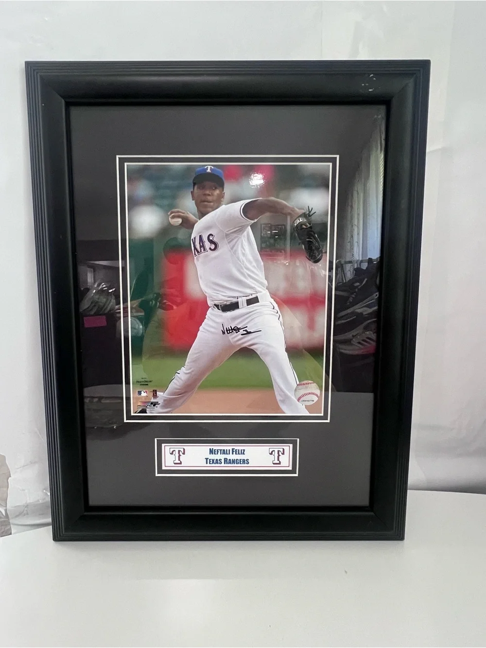 Neftali Feliz Autographed Framed 8x10 Photo Texas Rangers AL ROY COA Field Of Dr